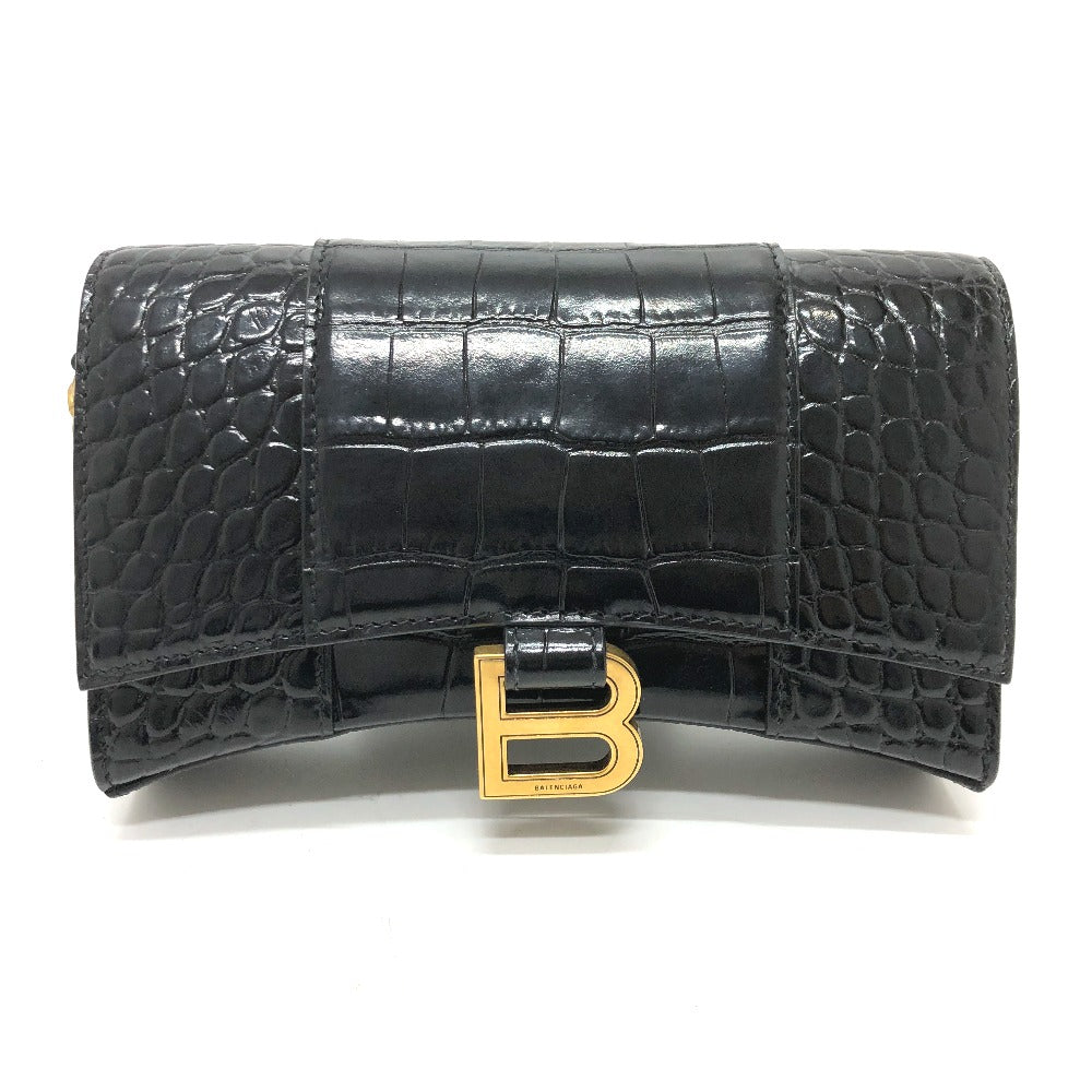 BALENCIAGA Shoulder Bag 656050 leather black B logo Hour glass Women