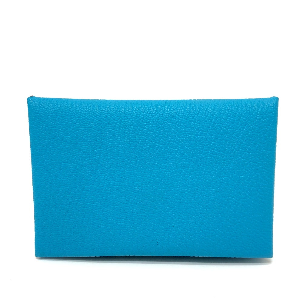 HERMES Card Case Shave blue Calvi Women