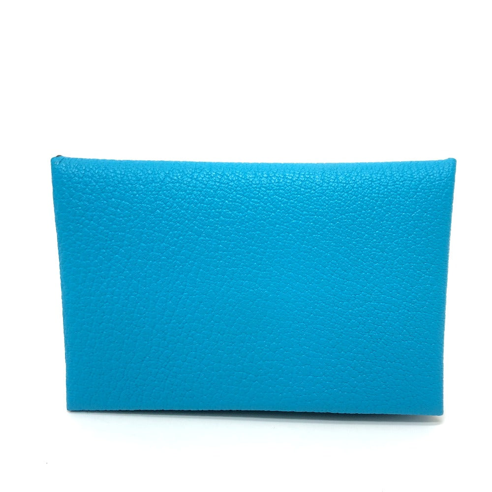 HERMES Card Case Shave blue Calvi Women