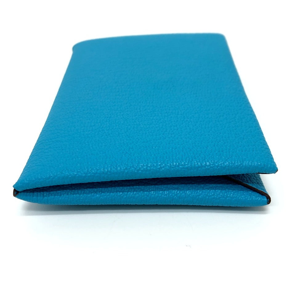 HERMES Card Case Shave blue Calvi Women
