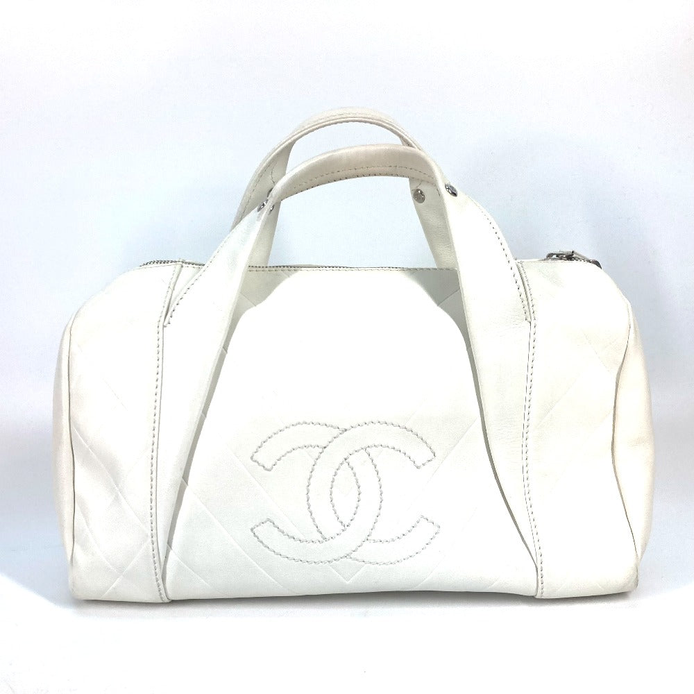 CHANEL Boston Duffel bag A30899 Calf leather white CC COCO Mark Chevron Vstitch Women