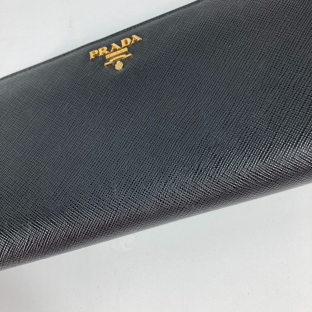 PRADA Long Wallet Purse Safiano leather black logo Zip Around Women