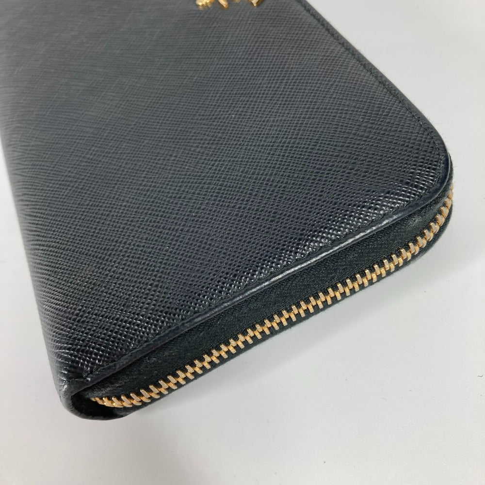 PRADA Long Wallet Purse Safiano leather black logo Zip Around Women