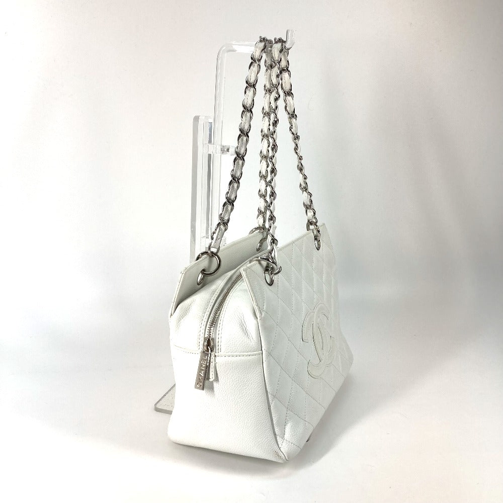 CHANEL Tote Bag Caviar skin white CC COCO Mark Timeless Matelasse Quilting Women