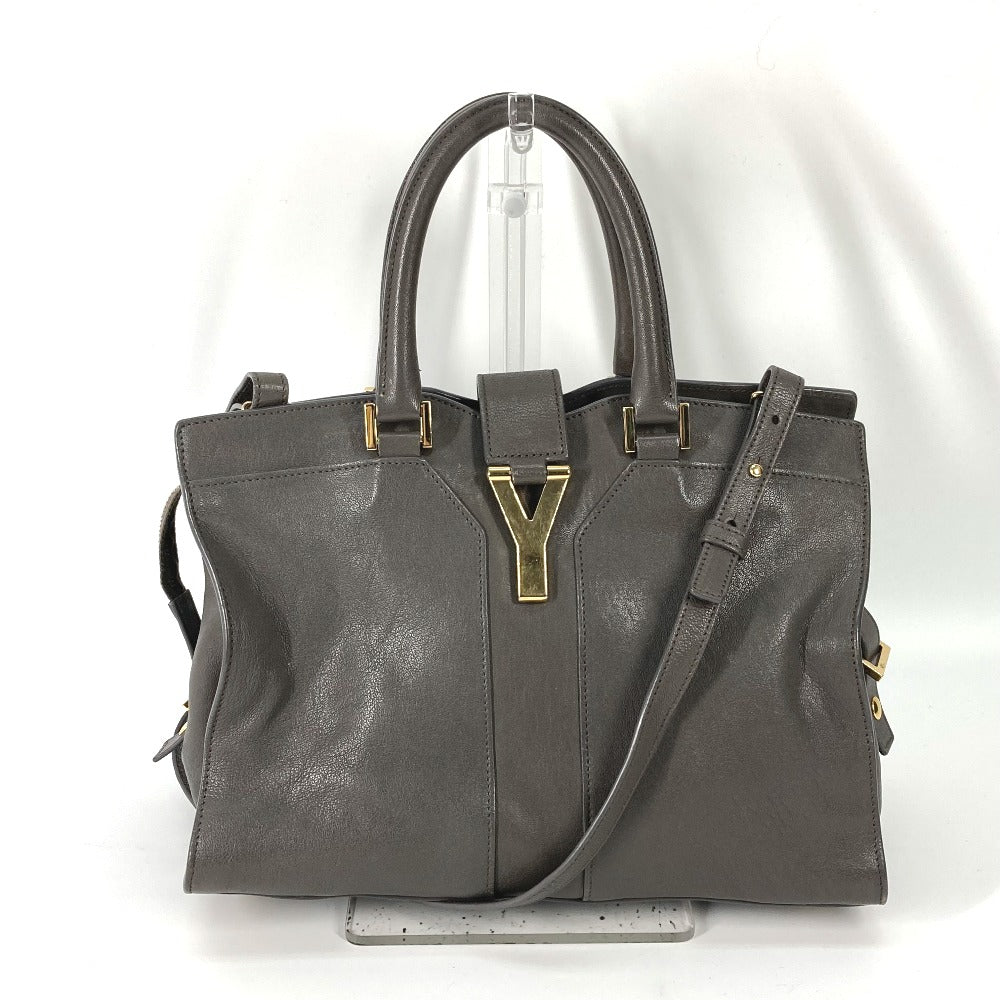 YVES SAINT LAURENT Handbag 400666 leather gray Y logo Cavas chic Women