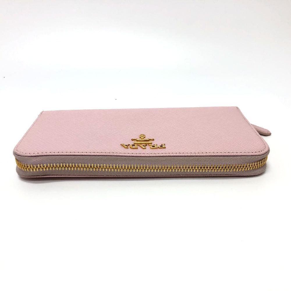 PRADA Long Wallet Purse 1ML506 saffiano leather pink logo Zippy wallet Women