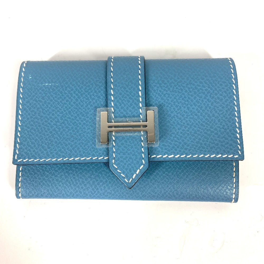 HERMES Card Case leather blue Bean Women
