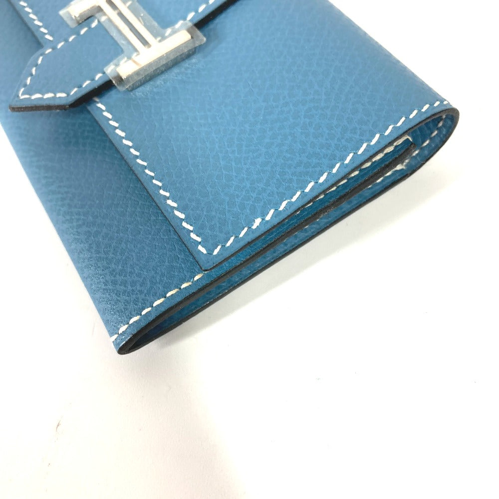 HERMES Card Case leather blue Bean Women