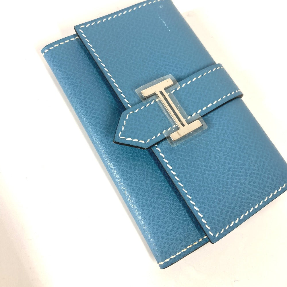HERMES Card Case leather blue Bean Women