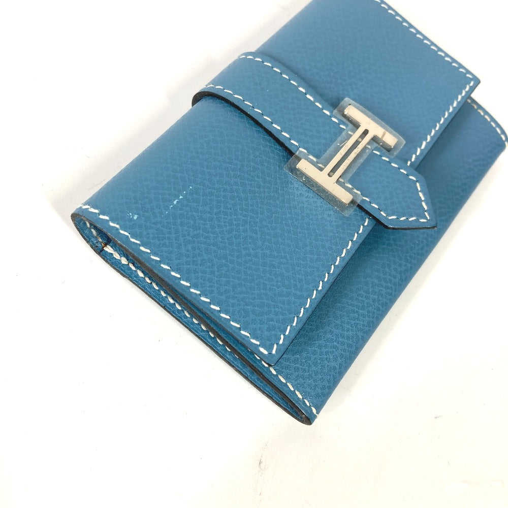 HERMES Card Case leather blue Bean Women