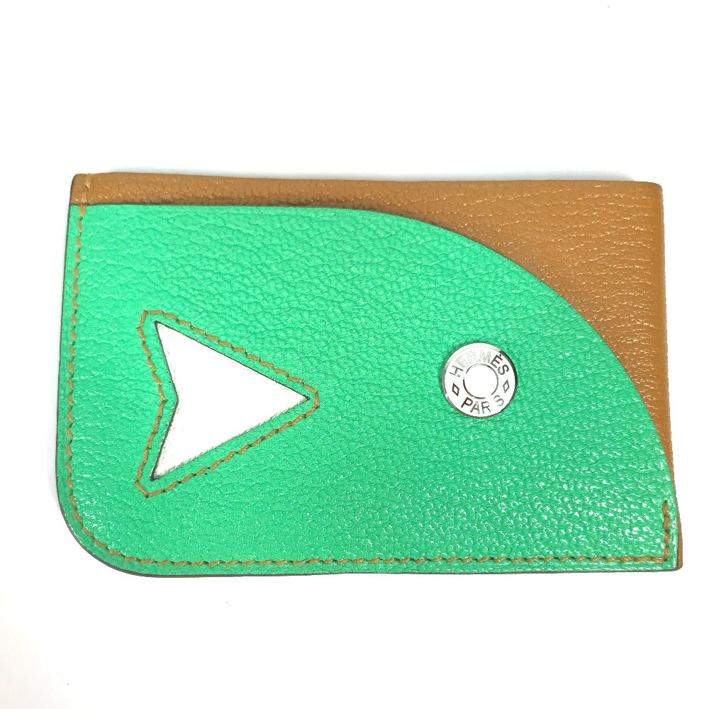 HERMES Card Case Shave green Serie Bicolor Poisson Women