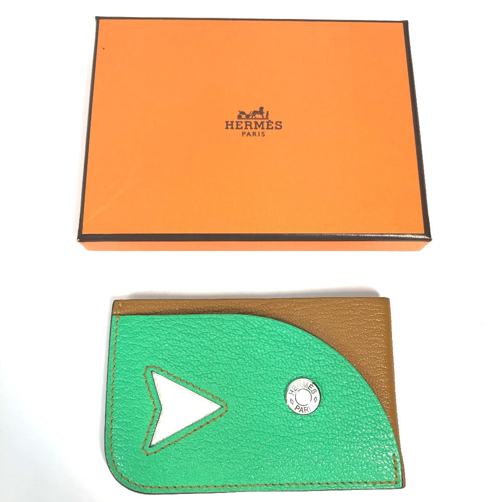 HERMES Card Case Shave green Serie Bicolor Poisson Women
