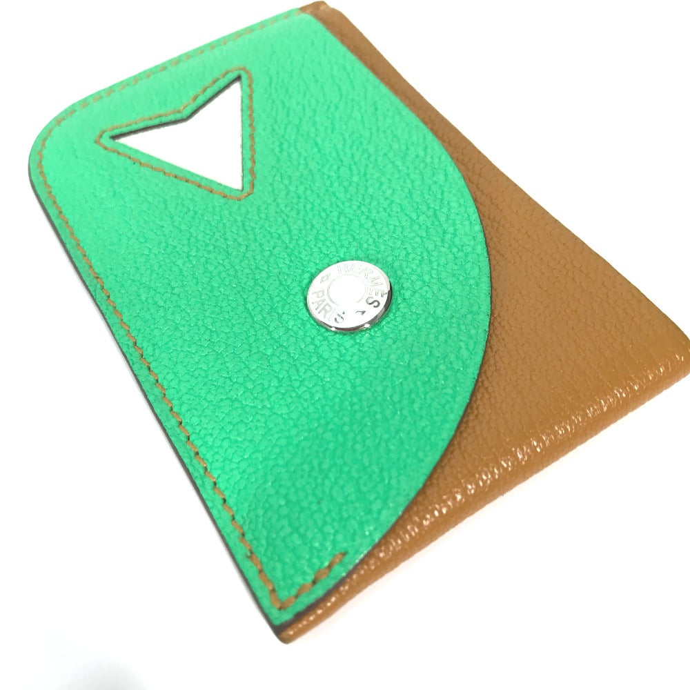 HERMES Card Case Shave green Serie Bicolor Poisson Women