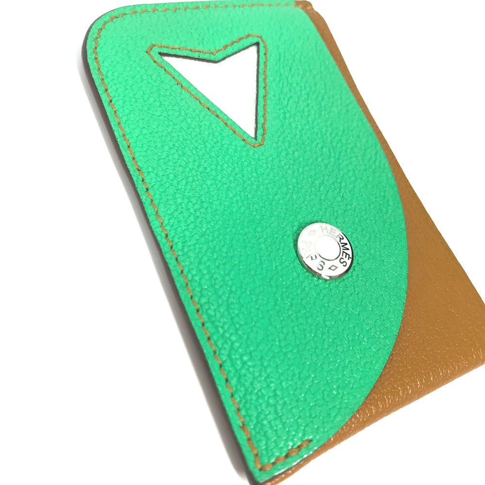 HERMES Card Case Shave green Serie Bicolor Poisson Women