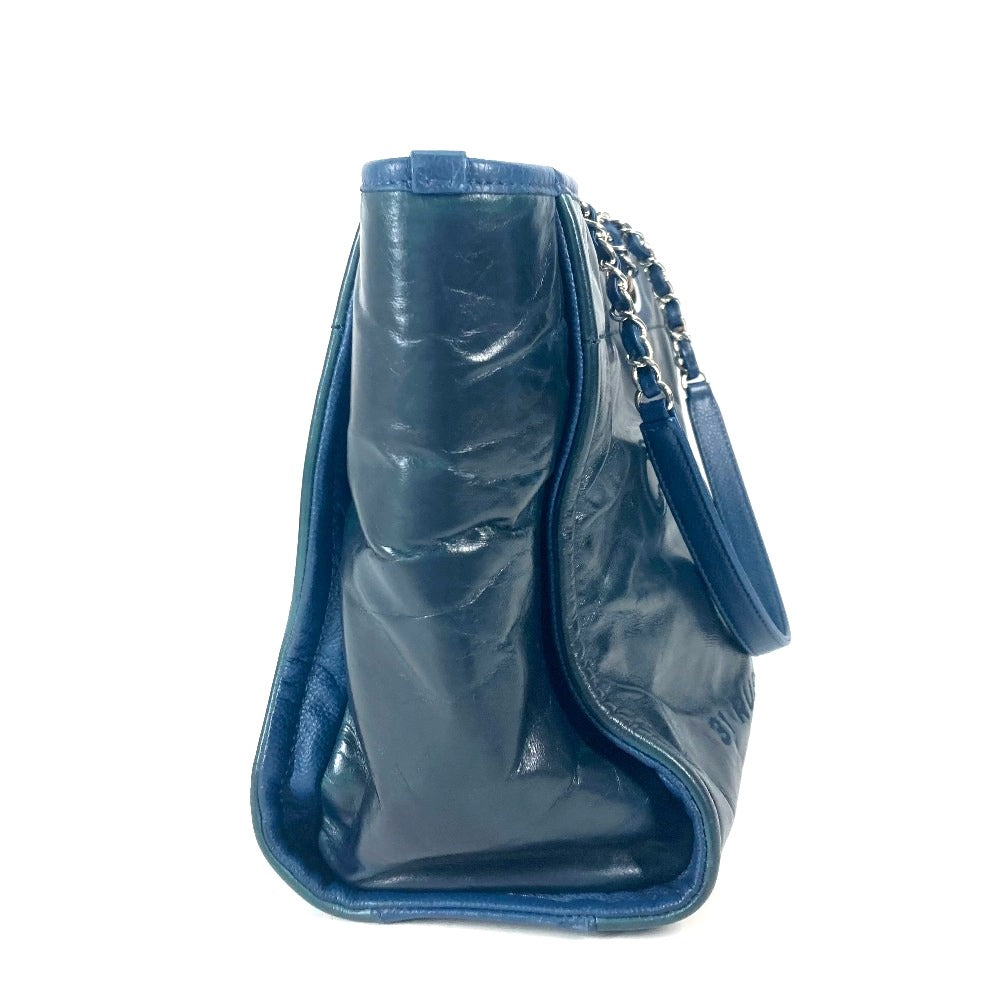 CHANEL Shoulder Bag leather Navy Logo Tote Bag Shoulder DeauvilleMM Women