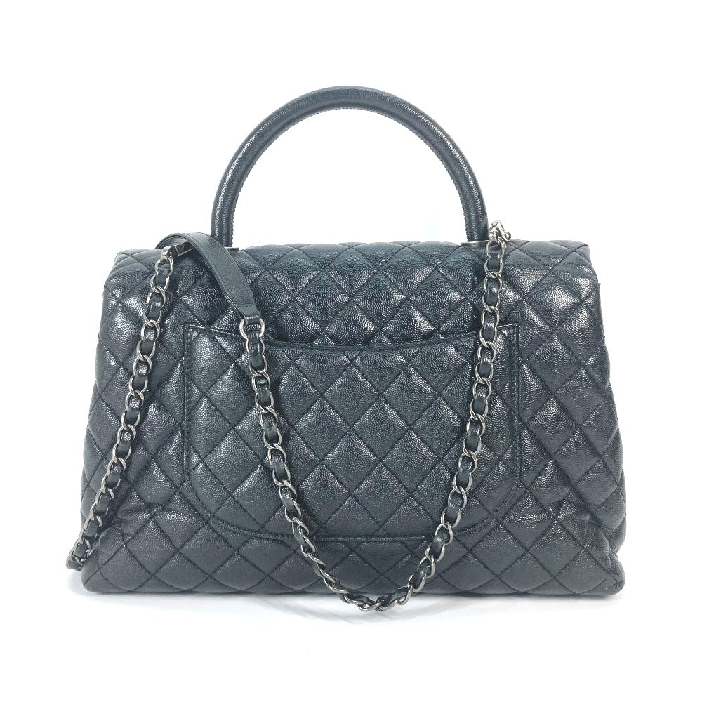 CHANEL Handbag A92991 Caviar skin black top handle chain CC COCO Mark Quilting Matelasse