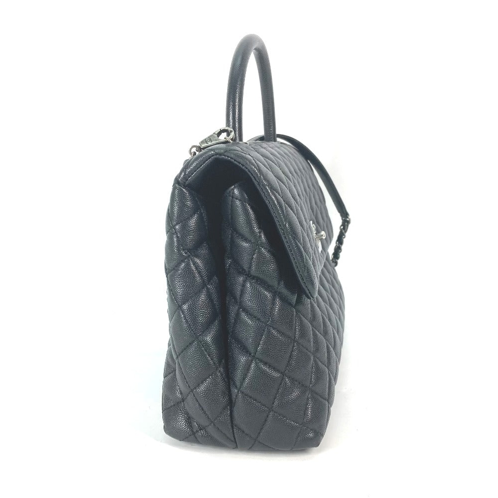 CHANEL Handbag A92991 Caviar skin black top handle chain CC COCO Mark Quilting Matelasse