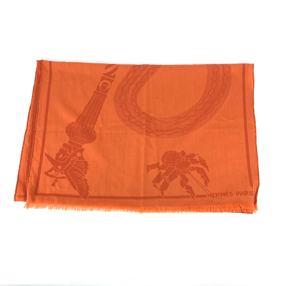 HERMES Stall wool Orange Horse pattern Cheval Large format Women