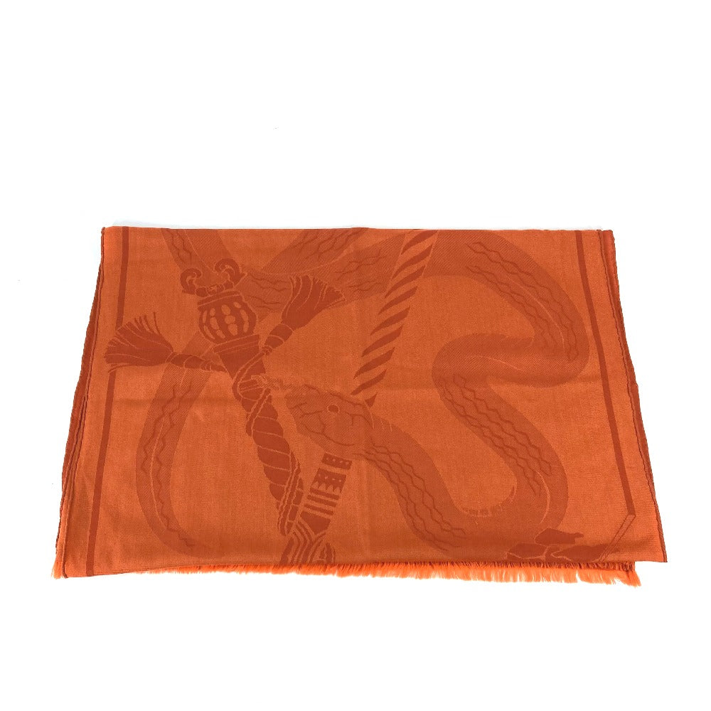 HERMES Stall wool Orange Horse pattern Cheval Large format Women