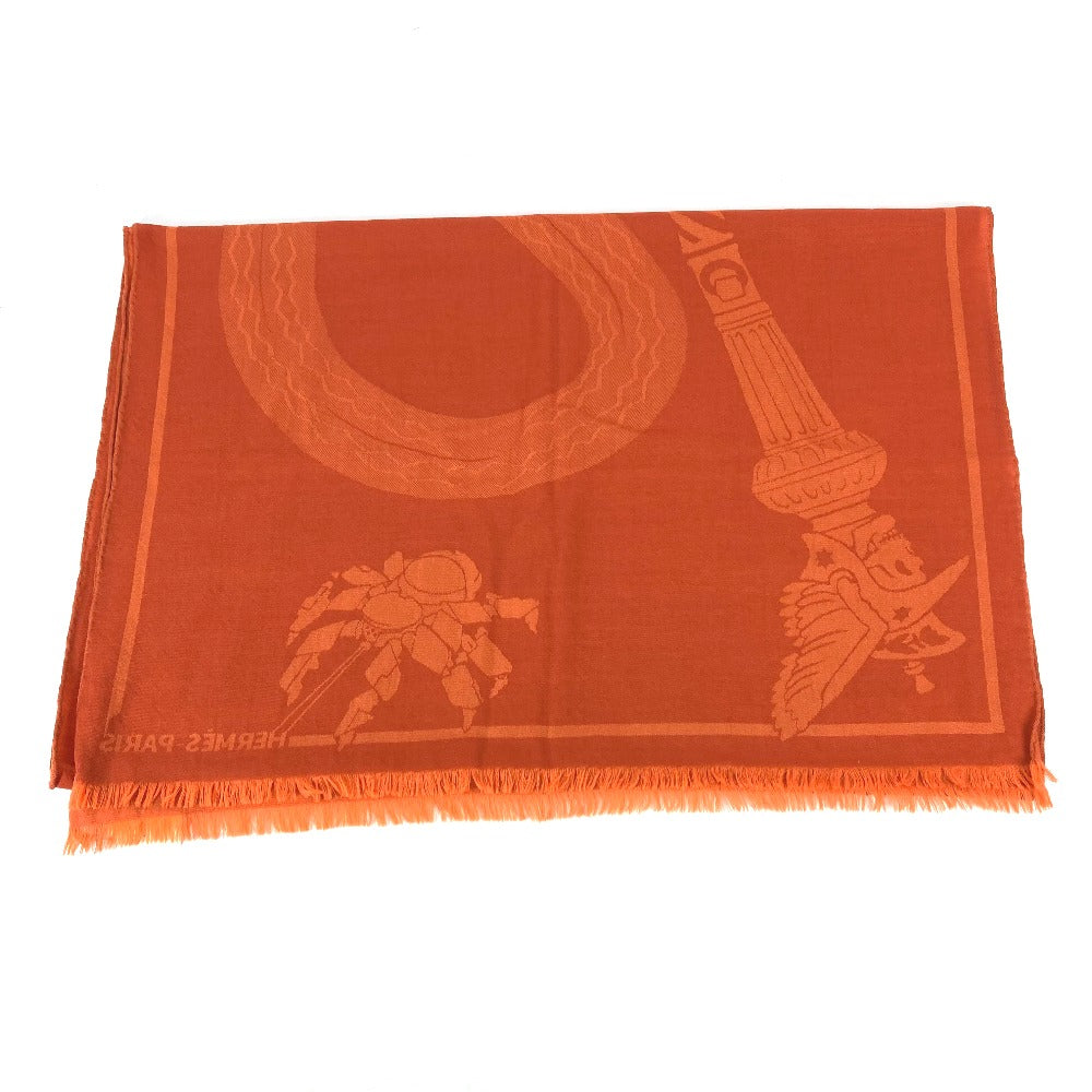 HERMES Stall wool Orange Horse pattern Cheval Large format Women