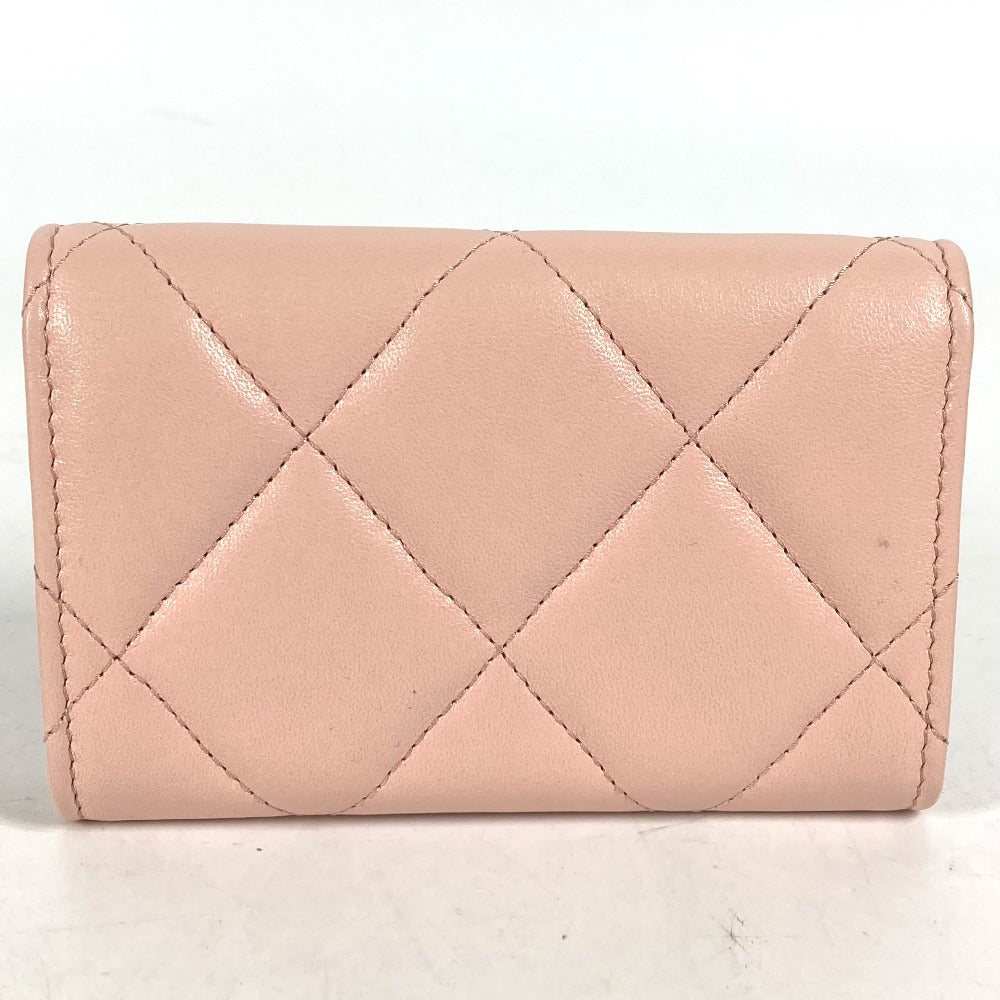 CHANEL Coin case lambskin pink 19th Line Chain CC Card Case Matelasse Women