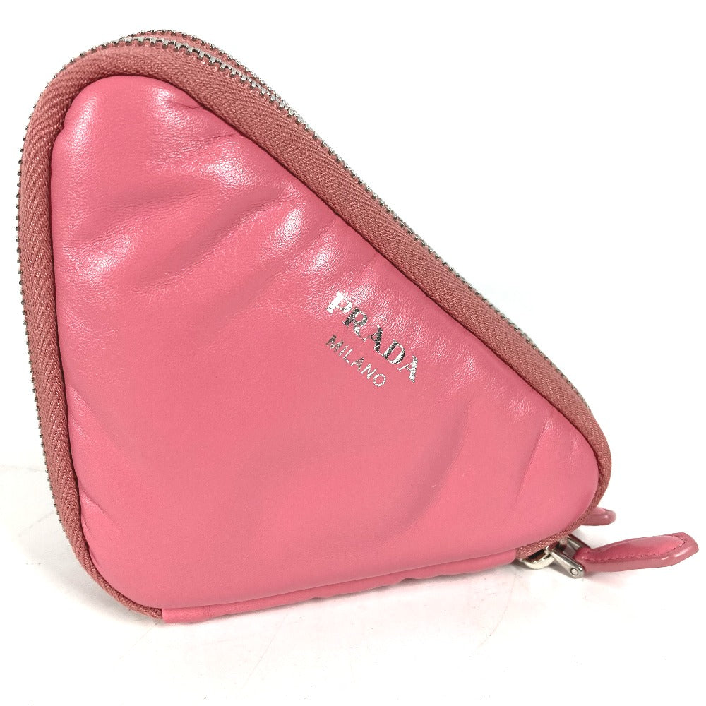 PRADA Shoulder Bag leather pink Chain Double triangle logo plate Women