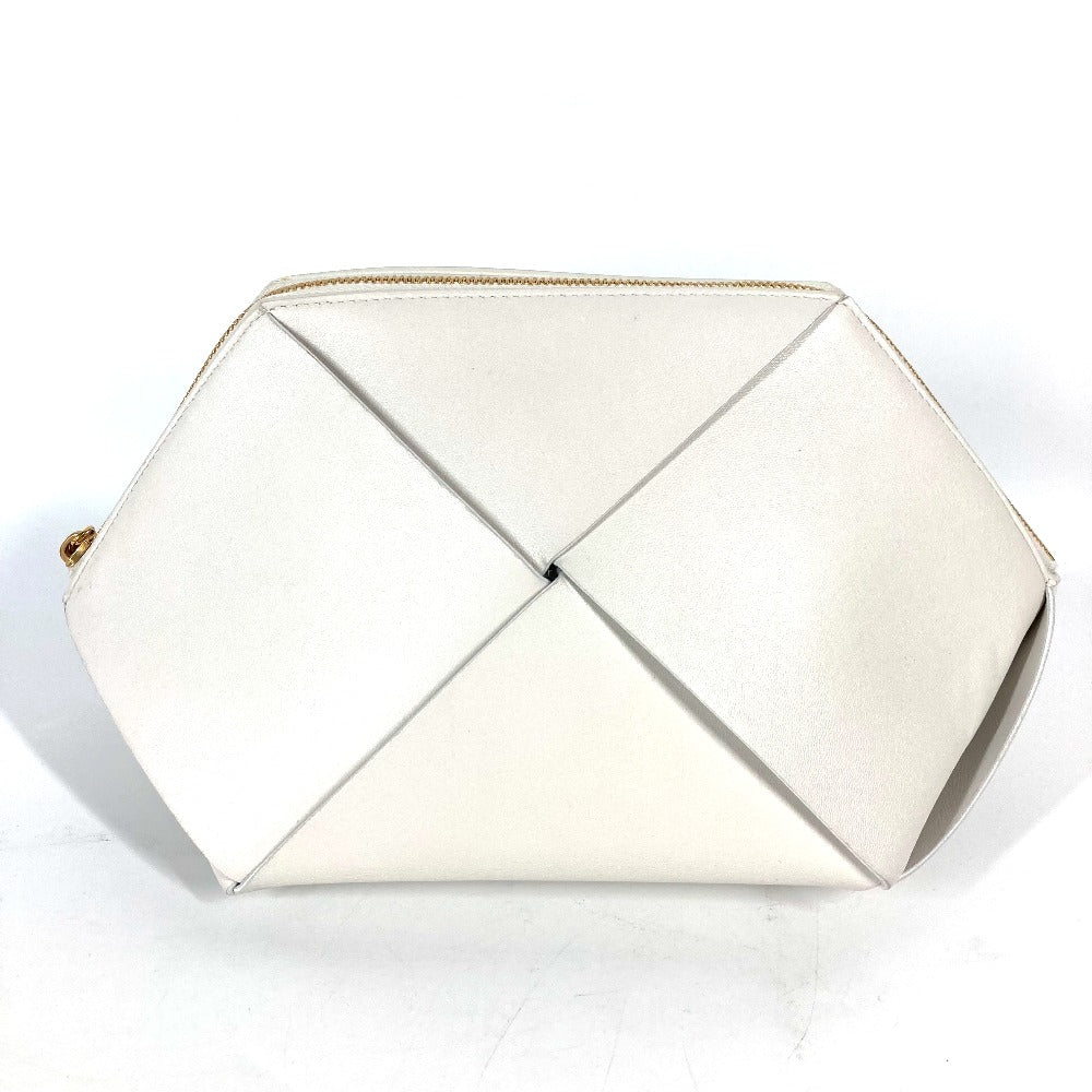 BOTTEGAVENETA Pouch 666696 leather white MAXI INTRECCIATO Chalk Women
