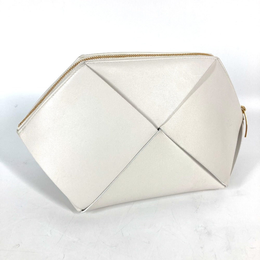 BOTTEGAVENETA Pouch 666696 leather white MAXI INTRECCIATO Chalk Women