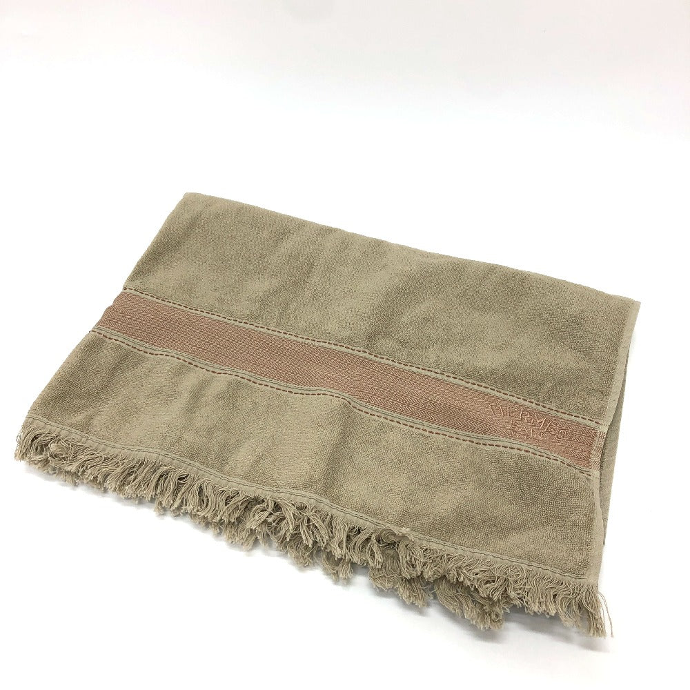 HERMES towel cotton gray fringe Yachting logo Women