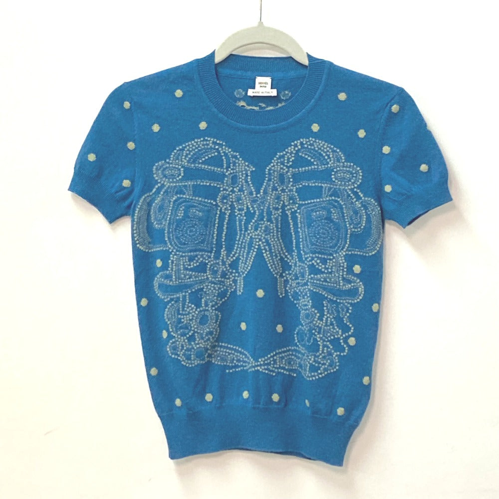 HERMES knit Cashmere, Cotton blue Short sleeve Brid Dougala Women 34