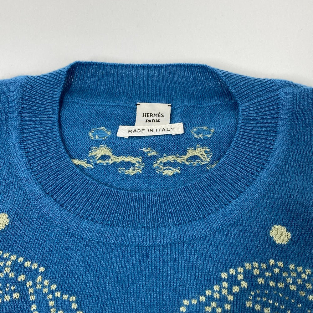 HERMES knit Cashmere, Cotton blue Short sleeve Brid Dougala Women 34
