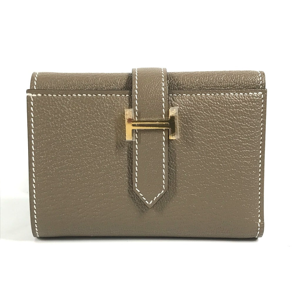 HERMES Trifold wallet Shave Gold Metal Bearn combine Women