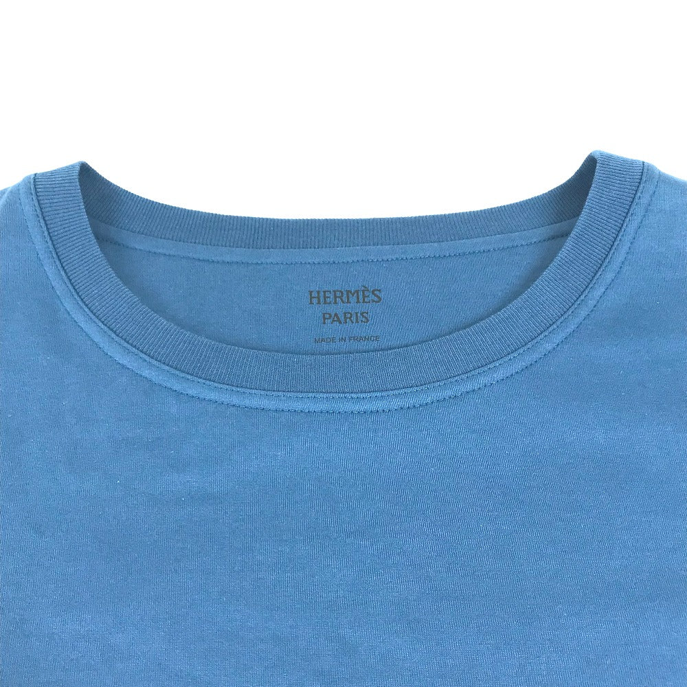 HERMES Short sleeve T-shirt cotton blue apparel tops short sleeves embroidered pocket Women 34