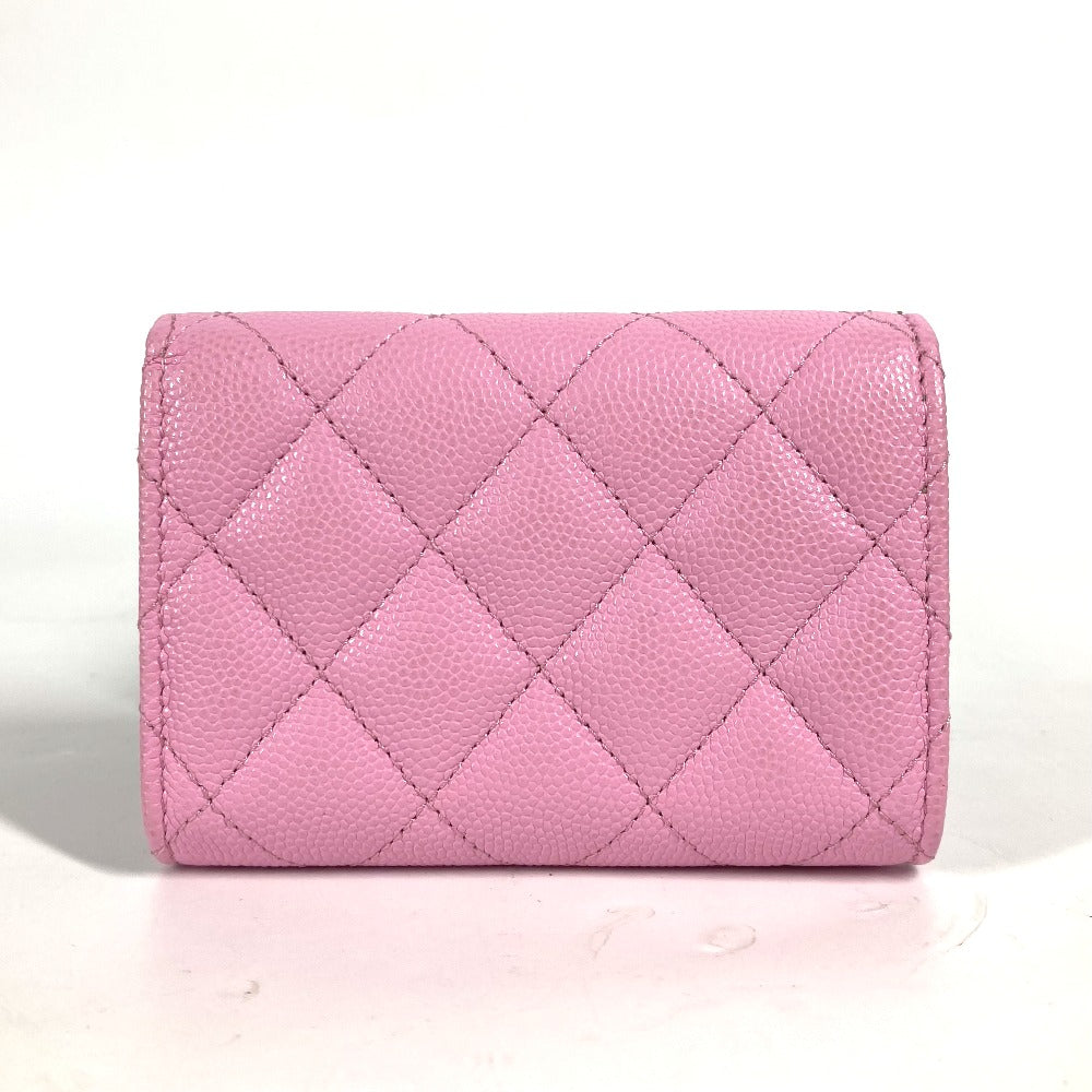 CHANEL Trifold wallet AP3182 Caviar skin pink CC COCO Mark matelasse small flap wallet Women