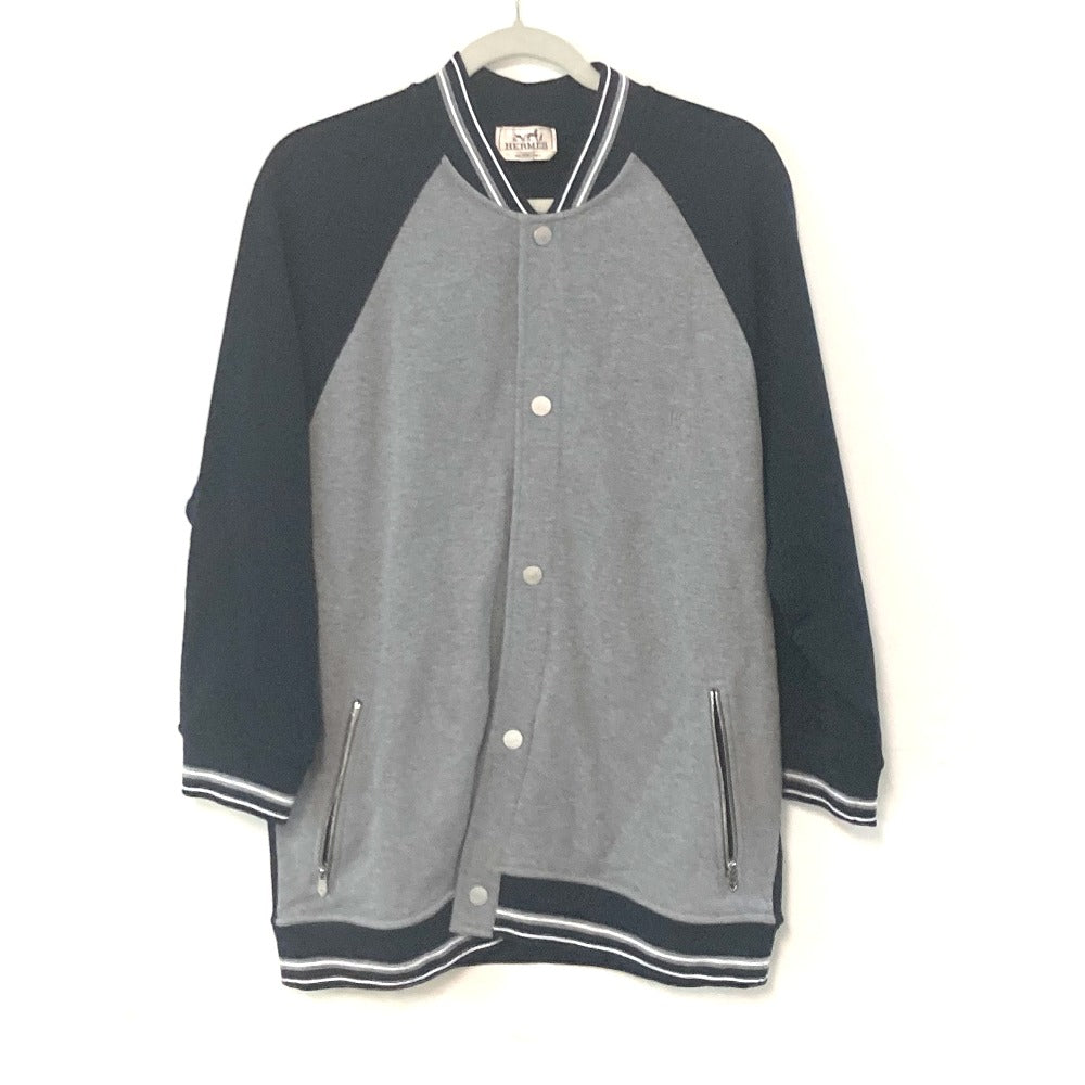 HERMES Jacket cotton gray Bicolor serie logo Teddy Blouson Stadium Jumper mens XXL