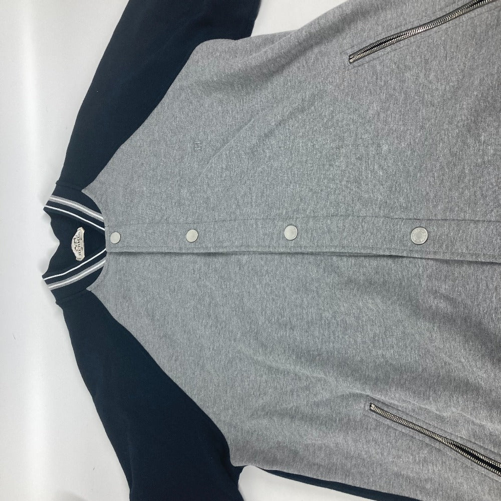 HERMES Jacket cotton gray Bicolor serie logo Teddy Blouson Stadium Jumper mens XXL