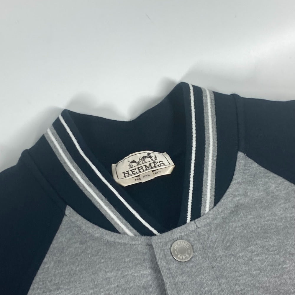 HERMES Jacket cotton gray Bicolor serie logo Teddy Blouson Stadium Jumper mens XXL