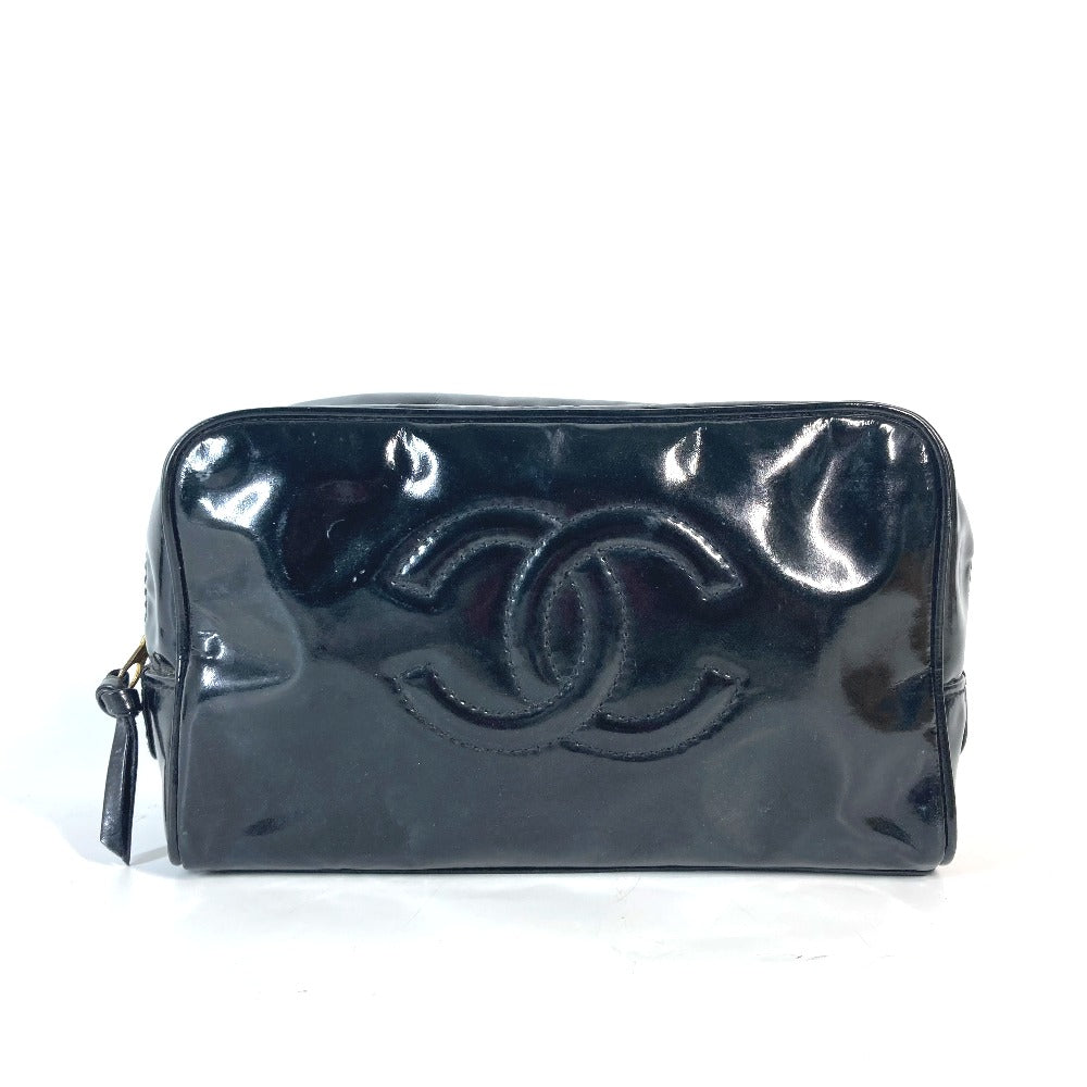CHANEL Cosmetics Pouch enamel black Cosmetic porch CC COCO Mark Women