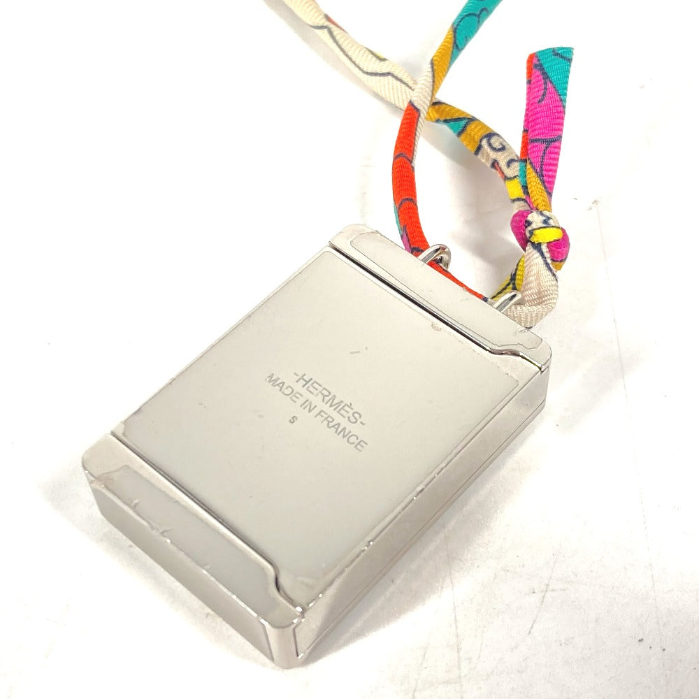 HERMES Necklace Metal, Silk Silver Bote a Reve Moon Motif Pill Case Women