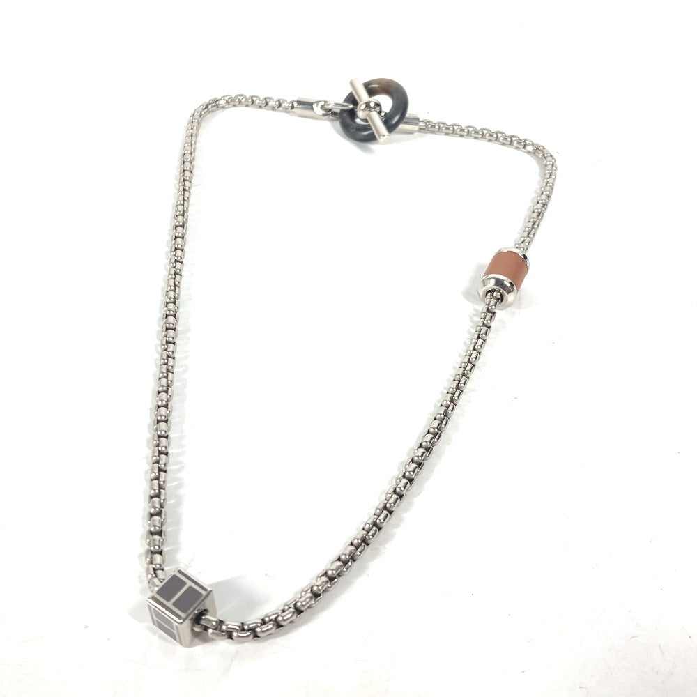 HERMES Necklace Buffalo Horn, Metal Silver Chain Meri Melo Necklace Women