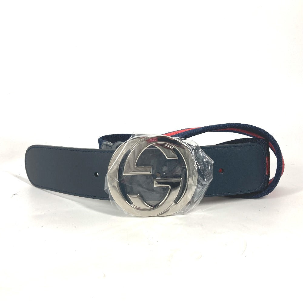 GUCCI belt 411924 Leather / canvas Navy GG interlocking G Women 75