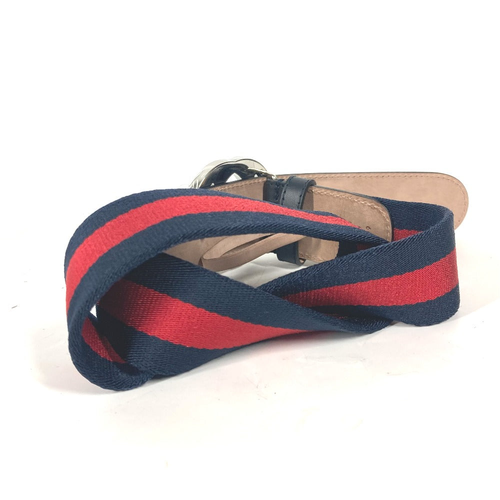 GUCCI belt 411924 Leather / canvas Navy GG interlocking G Women 75