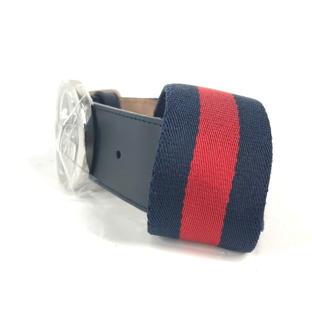 GUCCI belt 411924 Leather / canvas Navy GG interlocking G Women 75