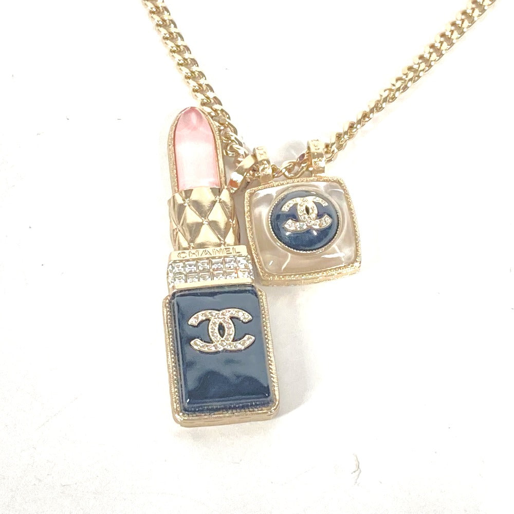 CHANEL Necklace metal gold 22C CC COCO Mark Rhinestone Lipstick Women