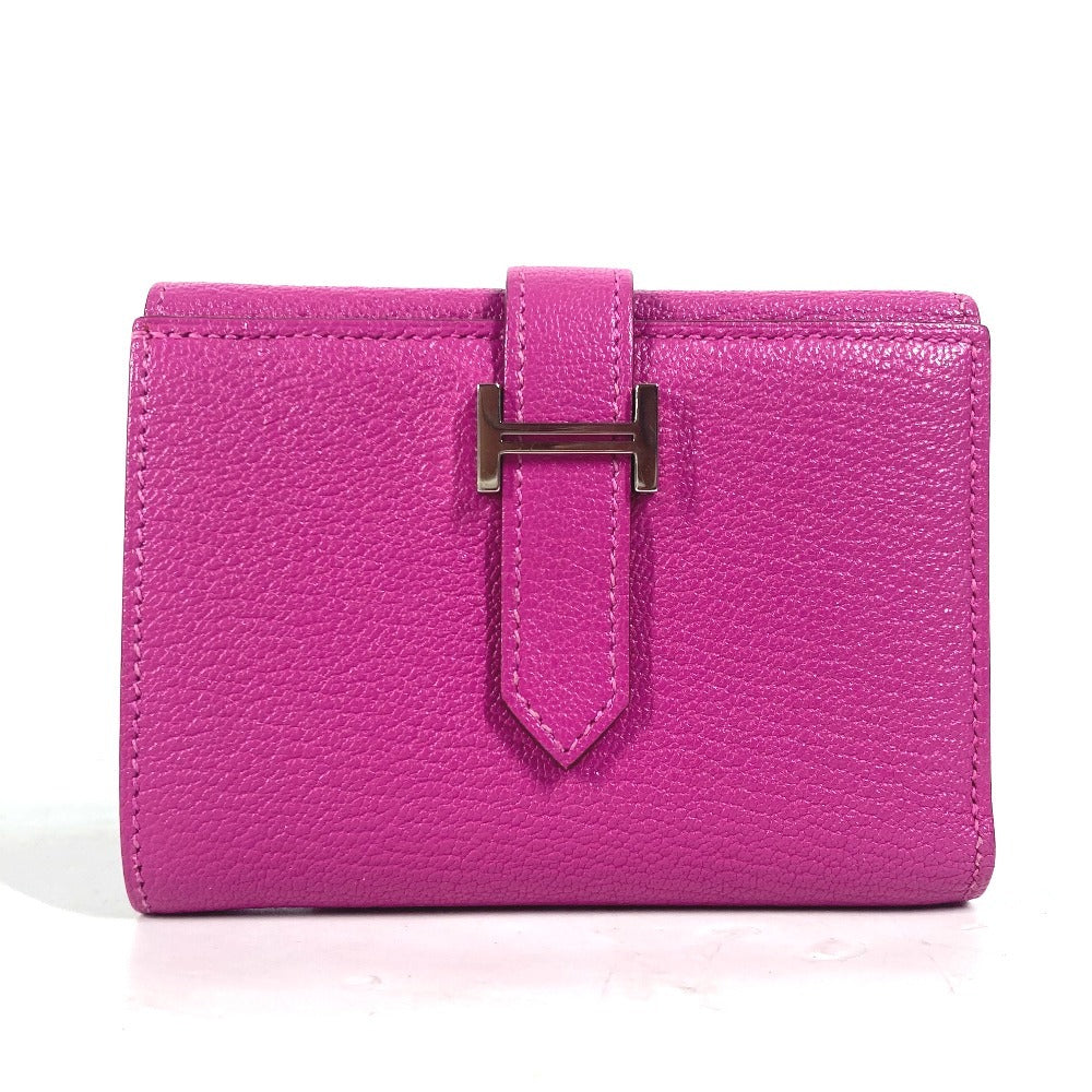 HERMES Trifold wallet Shave Pink type Purple type Bearn Compact Combination Women
