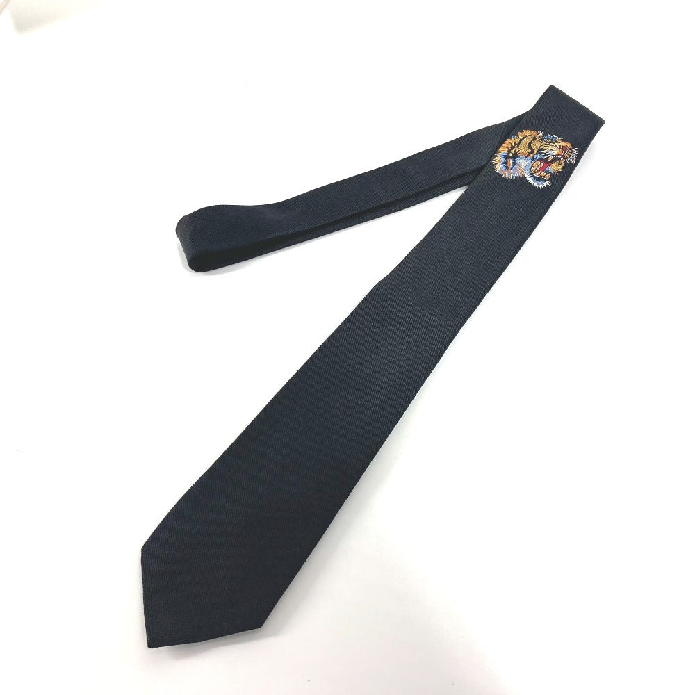 GUCCI tie silk black tiger embroidery