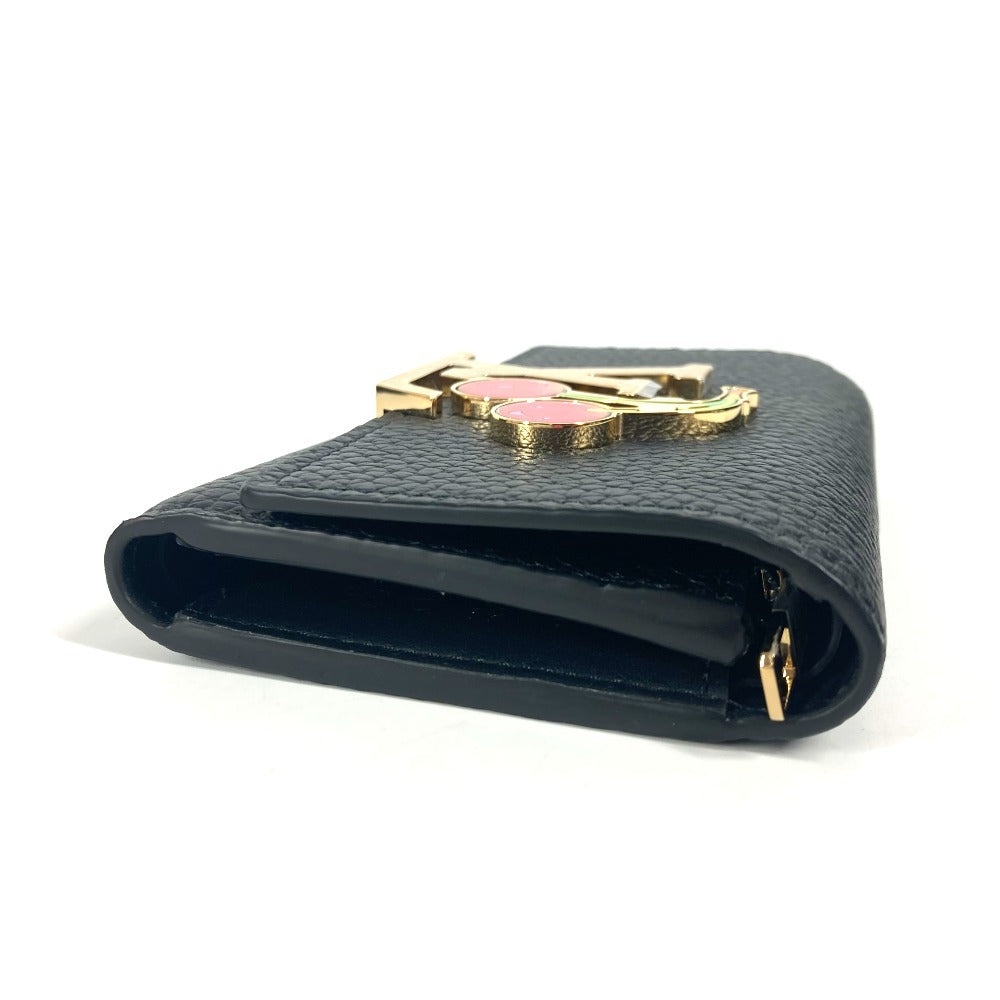 LOUIS VUITTON Trifold wallet M22889 Taurillon Clemence Leather black Takashi Murakami Cherry LV Ã TM Portefeuille Capucines Compact