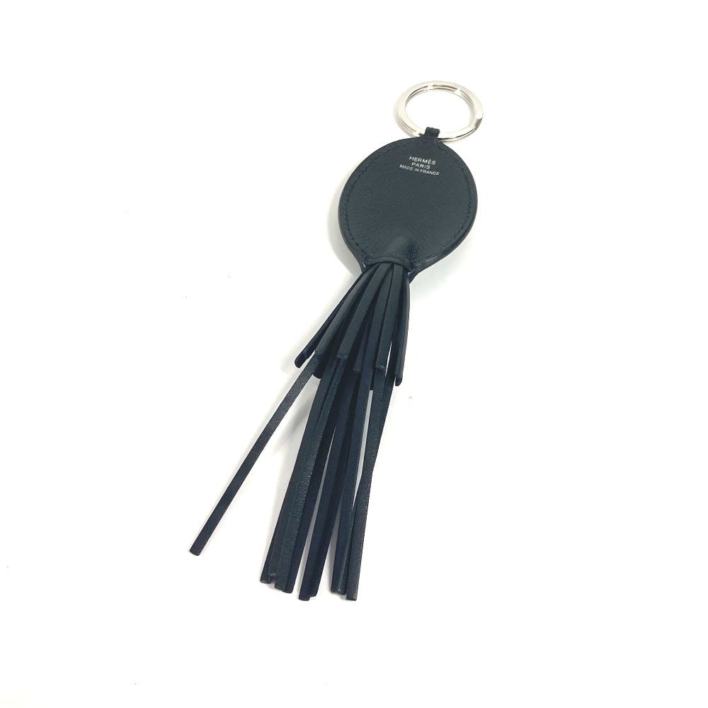 HERMES key ring leather black Poulpe Charm