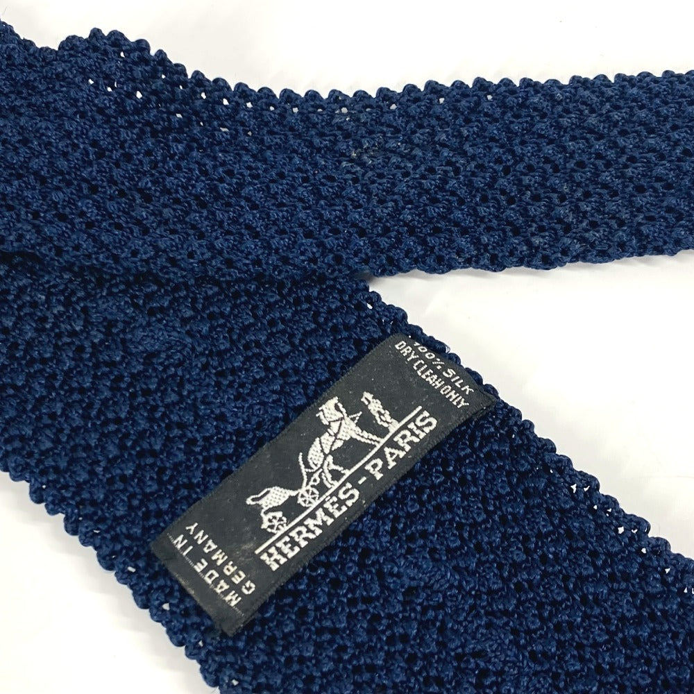 HERMES tie silk Navy H logo Knit tie Knit tie