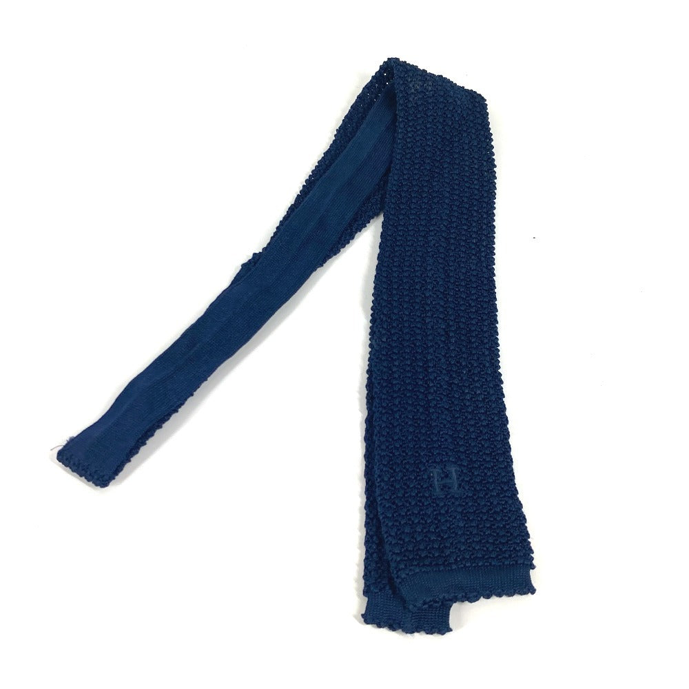 HERMES tie silk Navy H logo Knit tie Knit tie